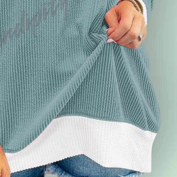 Patel Teal Slouchy Drop Shoulder Ribbed Long Sleeve Layered Look Drapery Top - Picture 3 of 9